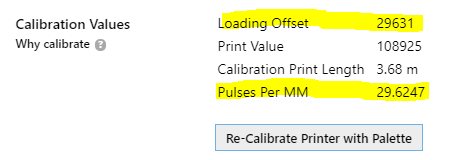 Palette Plus Calibration Values